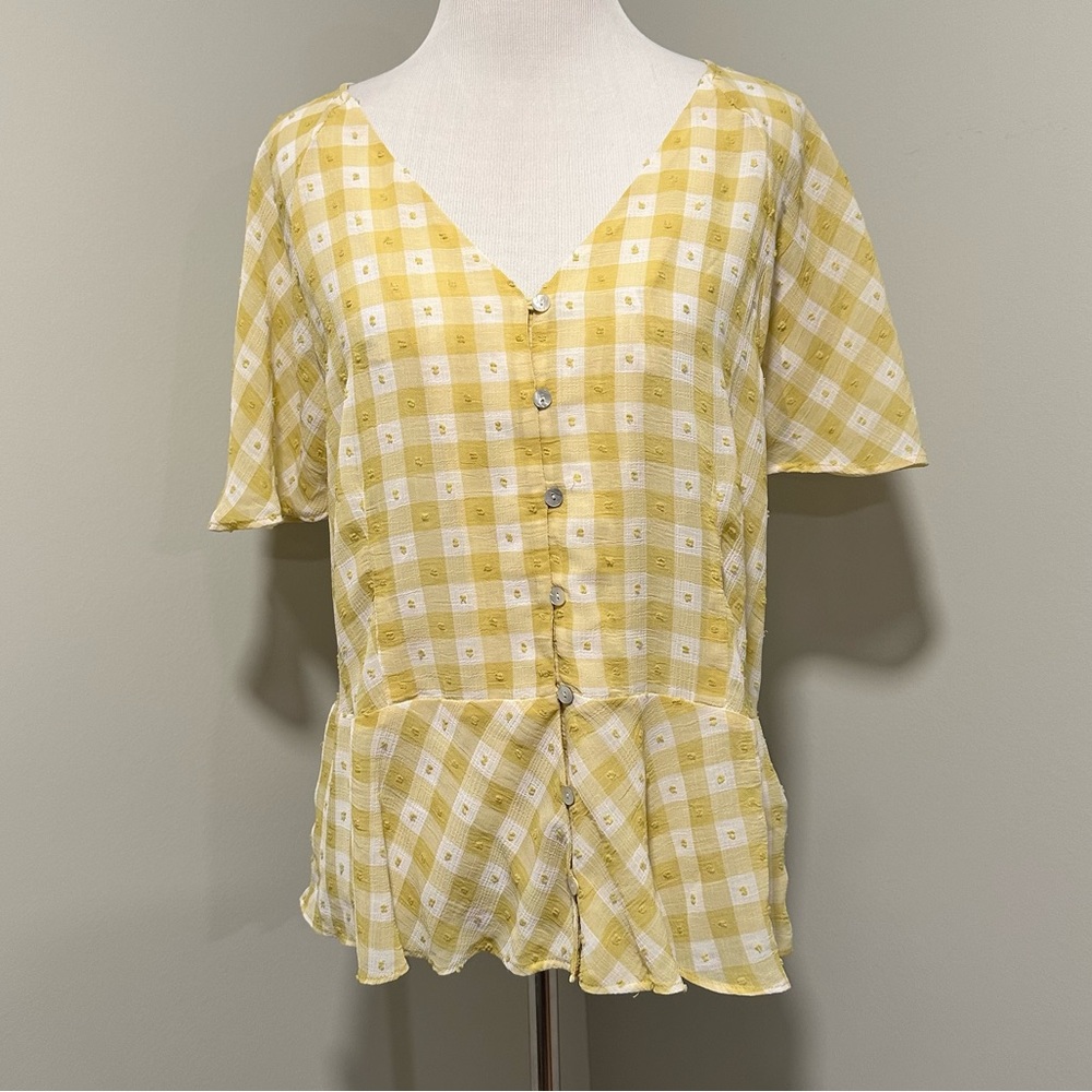 Nanette Lepore Gingham Checkered Peplum Top